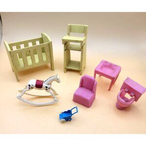 Vintage Dollhouse Furniture Set Rocking Horse Cradle High Chair Bathroom DH906